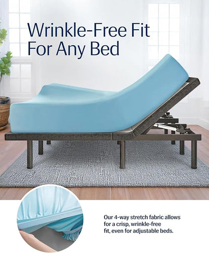REST® Evercool®+ Fitted Sheet, Full Size, Light Blue, 15" Deep (up to 18’’), Breathable Bedding for Hot Sleeper and Night Sweats, Bed Sheet with Ionic+ Self-Cleaning Silver Yarn for Sensitive Skin
