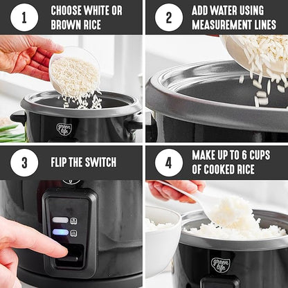 GreenLife Rice Cooker with Removable PFAS-Free Ceramic Nonstick Pot, 3-Cups