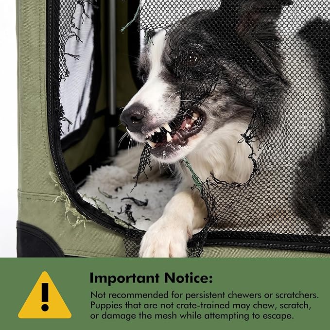 Veraste 33" L x 25" W x 25" H Collapsible Travel Dog Crate, Portable Soft Dog Kennel for Medium Large Dogs up to 60 lbs, 4-Door Foldable Travel Crate with Durable Mesh & Storage BagGreen | 4-Door Foldable Travel Crate,breathable mesh, foldable with sto...