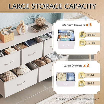 WLIVE Dresser for Bedroom with 5 Drawers, Wide Chest of Drawers, Fabric Dresser