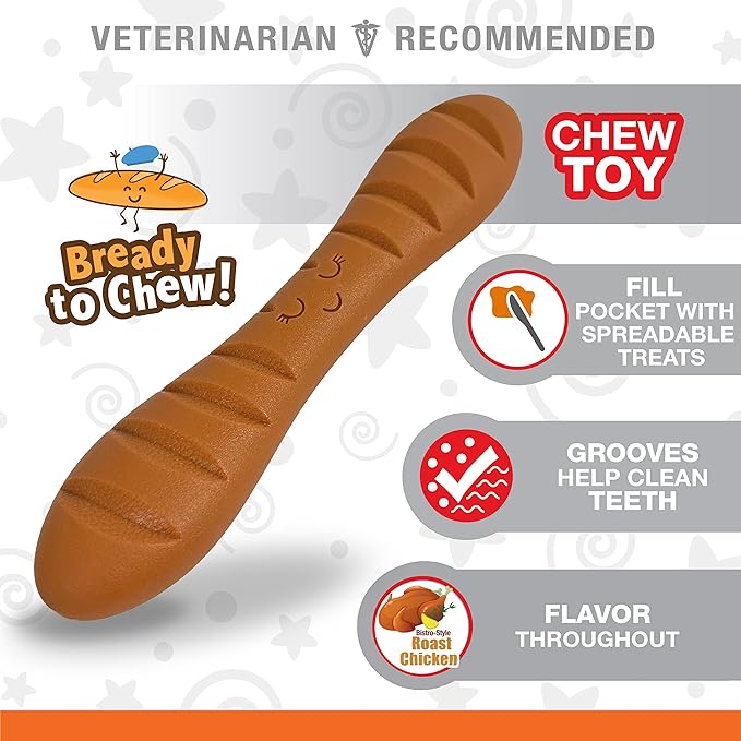 Nylabone Baguette Power Chew Toy for Dogs, Dog Toys for Aggressive Chewers, Roast Chicken Flavor, Large Dogs - Up to 50 lbs, 1 Count