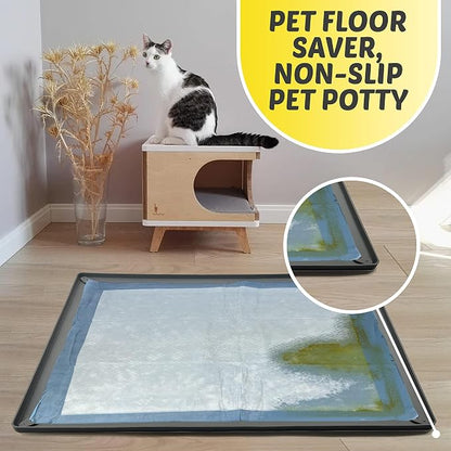Skywin Dog Pee Pad Holder Tray Fits for 28” x 30” Pee Pads - 1 Pack - Grey | Corner Lock Holes, Raised Edges, Non-Spill, Easy to Clean Silicone Dog Potty Tray Holder, For Indoor Floor Protection