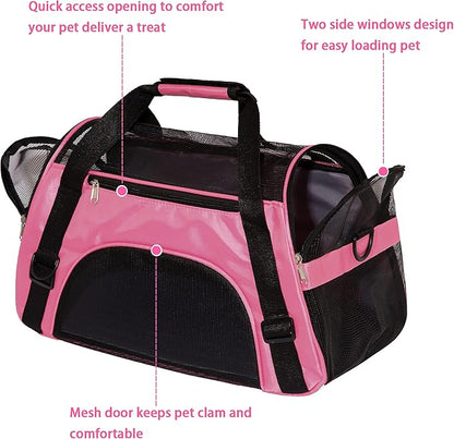 Pet Carrier Soft-Sided Carriers for Cat Carriers Dog Carrier for Small Medium Cats Dogs Puppies Pet Carrier Airline Approved Cat Dog Pet Travel Carrier (Medium,Pink)