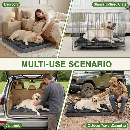 Waterproof Dog Bed Large Sized Dogs, Orthopedic Washable Crate Pad 35"x22" | Outdoor Pet Bed Foam, Reversible Faux Leather & Flannel, Durable Removable Cover, Anti-Slip Bottom,Kennel Pad 36" Dark Gray