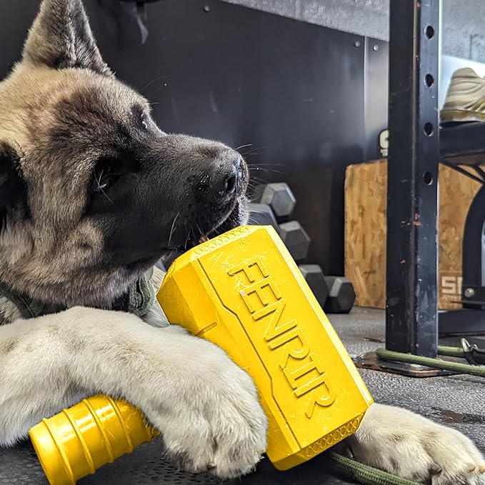 Fenrir Hammer Dog Chew Toy Strong Rubber Stuffable Enrichment Toy for Chewers (Yellow, Large)