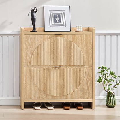 Narrow Shoe Cabinet with 2 Flip Drawers