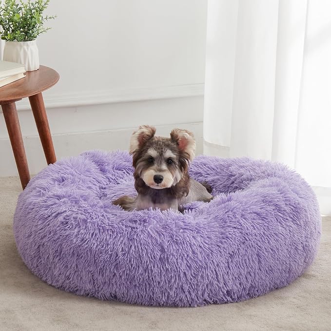 Calming Dog Bed & Cat Bed, Anti-Anxiety Donut Dog Cuddler Bed, Warming Cozy Soft Dog Round Bed, Fluffy Faux Fur Plush Dog Cat Cushion Bed for Small Medium Dogs and Cats | Fluffy Faux Fur Round Cuddler,Anti-Anxiety,Anti-Slip Bottom,Pet Beds for Puppy&Sm...