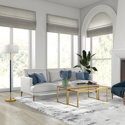 Henn&Hart 2-Light Floor Lamp with Fabric Shade in Blue/Brass/White, Floor Lamp for Home Office, Bedroom, Living Room
