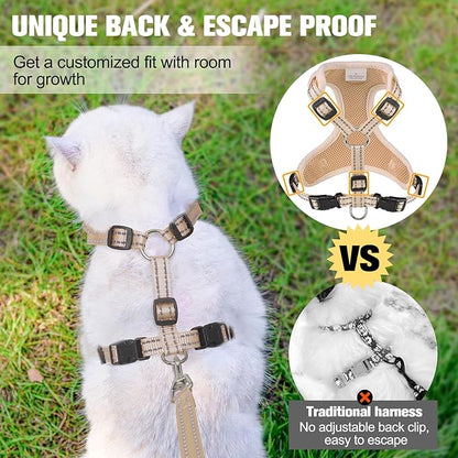 BEAUTYZOO Cat Harness and Leash Set for Walking Escape Proof, Neck Release Adjustable Harness for Kitten Puppy Small Medium Large Cats, Soft Cute Easy Control Small Cat Harness for Cats Boy and Girls