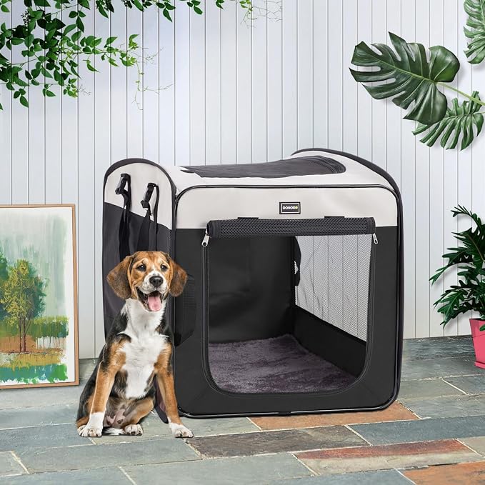 Dog Kennels and Crates for Medium Dogs, Portable Pop Up Indoor Pet Cage with Sturdy Wire Frame, Collapsible Travel Crate Soft Sided Cat Bag Escape Proof (Black, 32.0" L x 21.0" W x 26.0" H)