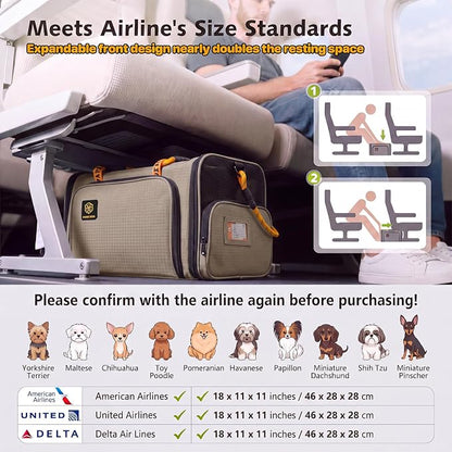 PAWZIDEA Expandable Pet Carrier for Small Cats & Dogs, TSA Airline Approved | 18"×11"×11" Soft-Sided Small Dog Travel Bag, Collapsible Top-Load Cat Carrier for 2 Cats Under Seat, Puppy Car Seat Up 15lbs