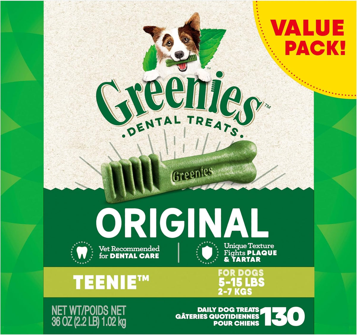 Greenies Original Teenie Dental Dog Treats, 36 oz. Pack (130 Treats)