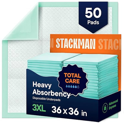 Chucks Pads Disposable - 36x36 Underpads [50-Pack] Incontinence Chux Pads | Absorbent Fluff Protective Bed Pads, Extra Large Pee Pads for Kids Adults & Elderly, Leak Proof Puppy Pads for Training