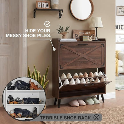 Shoe Storage Cabinet, Farmhouse Shoe Organizer