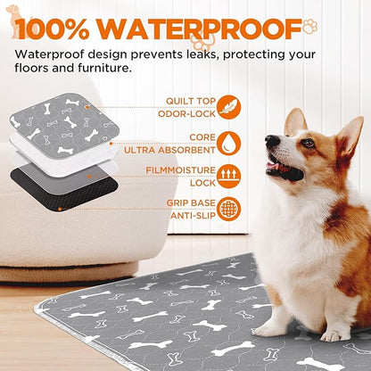 Washable Pee Pads for Dogs, 2 Pack Reusable Puppy Pads, 36"x41" | Super Absorbent, Waterproof & Leakproof, Non-Slip Bottom, Machine Washable, For Floors, Beds, Couches, Crates, Carpets, Cars