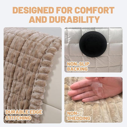 Couch Cover for Dogs Washable,Non Slip Fuzzy Durable Pet Friendly Cozy | Soft Slipcovers for 3 Cushion Sofa Sofa Cover Dog Thick Protector Mat Bed Leather & Fabric Couches (Brown 27.6"x59")