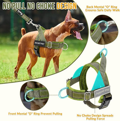 SlowTon No Pull Dog Harness with Front Clip - Heavy Duty, Soft Padded | Neck & Chest Adjustable, Tactical Pet Vest and Leash Set for Large Medium Sized Dogs, for Easy Walk & Training, Green S