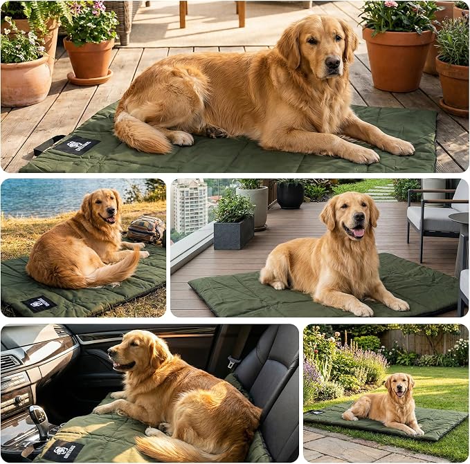 ONETIGRIS Washable Dog Bed Portable Outdoor Pet Mat Anti-Slip S | Foldable travel mat for dogs with soft insulated filling. Collapses compact for camping trips. Easy clean & stays put.