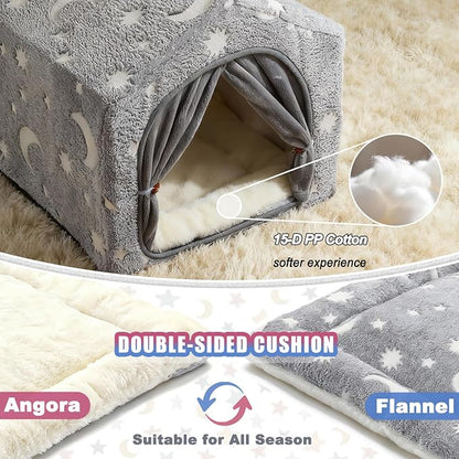 Indoor Dog House, Soft Warm Glow Dog Cave for Medium & Large Dogs | Warm Plush Dog Cave Bed with Sturdy Frame, Machine Washable, Non-slip, for Indoor Dogs and Cats