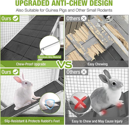 Gutinneen 2-Story Rabbit Hutch Bunny cage with Chew-Proof Ramp, Locking Leak-Proof Trays - Indoor/Outdoor 39.3" Wooden Rabbit Cage with Wheels for Rabbits, Guinea Pigs, Small Animal (Black and White)