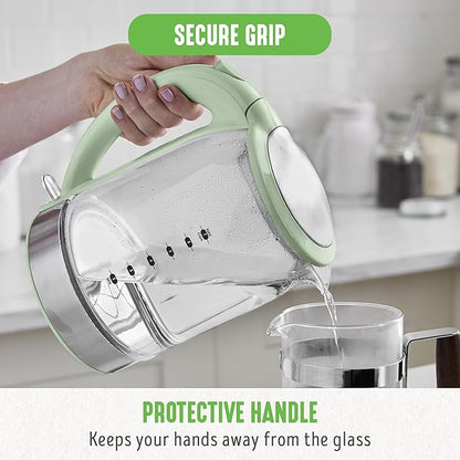 GreenLife 1.7 Liter Glass Electric Kettle, Easy One Touch Use, Quick Heating