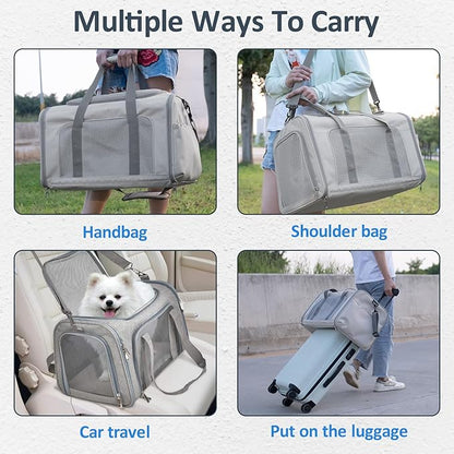 kathson Cat Carrier, Airline Approved Pet Pocket with Breathable Mesh Window Portable Hand Bag Soft Dog Travel Carrier Bag for Puppy Kitten Small Dogs (Grey)