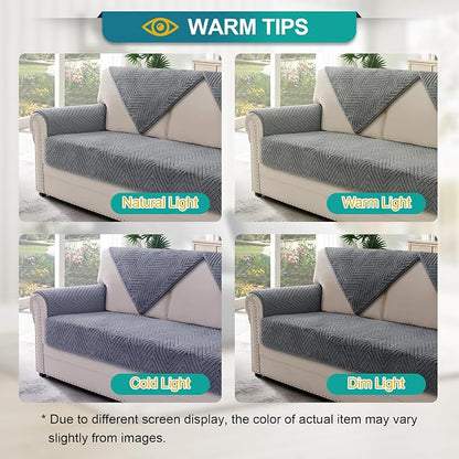 Turquoize Waterproof Couch Cover for Dogs Fuzzy Pet Couch Covers for Sofa Thick Dog Bed Cover Non-Slip Sofa Covers for 3 Cushion Couch Protector Slipcover Pet Friendly (Grey, 36" x 63")