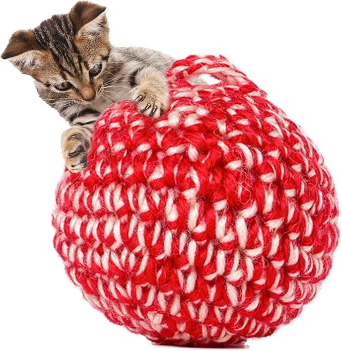 JAYU PET Red Cat Ball [W/Bell Version] - Handmade Silvervine Cat Toy with Catnip, Interactive Matatabi Ball for Indoor Cats & Kittens, Feline Play Toy & Gift (2.7 inch)
