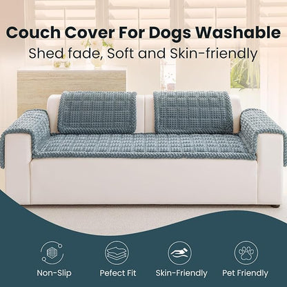 Couch Cover for Dogs Washable, Non Slip Couch Covers for 3 Cushion Sofa Pet Friendly, Fuzzy Pet Couch Cushion Covers for Dog, Thick, Soft for Sofa Protector (Blue Gray, 27.6" x 70.9"/70 x 180cm)