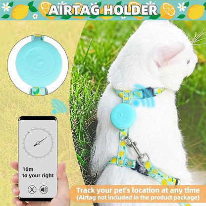 PUPTECK Adjustable Cat Harness and Leash Set Escape Proof Kitten Strap Collar for Walking Travel, Lemon Pattern