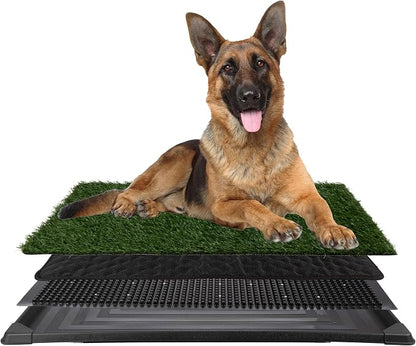 Dog Grass Pad with Tray - 35.5x23.5in Reusable Pee Pads for Dogs - 4-Layer Indoor/Outdoor Artificial Grass Pee Pad - Dog Housebreaking Supplies for Puppy Training by PETMAKER