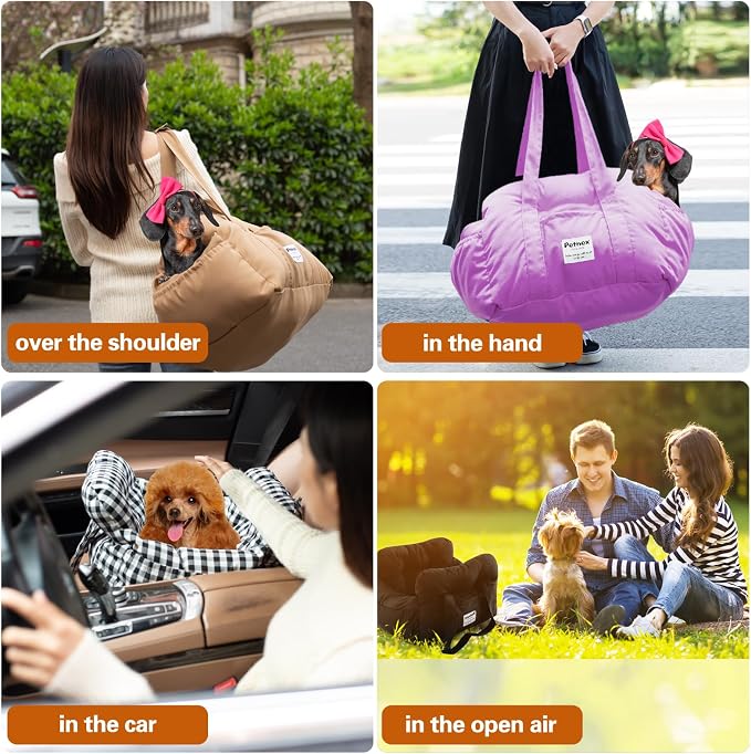 Dog Car Seat for Small Dogs, Portable Puppy Car Seat of Easy Installation, Fashionable Pet Carrier Bag with Large Pockets, Machine Washable Dog Booster Seat (Purple)
