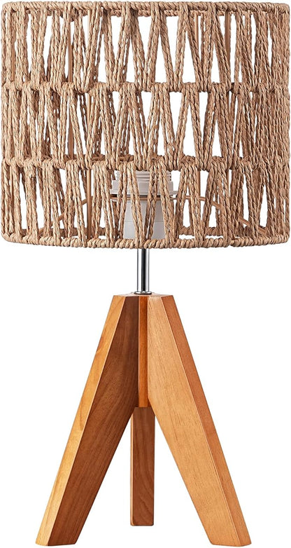 EDISHINE Small Table Lamp, Rattan Wood Tripod Bedside Lamp, Boho Nightstand Lamp for Living Room, End Table, Office, E26 Base, Natural Style