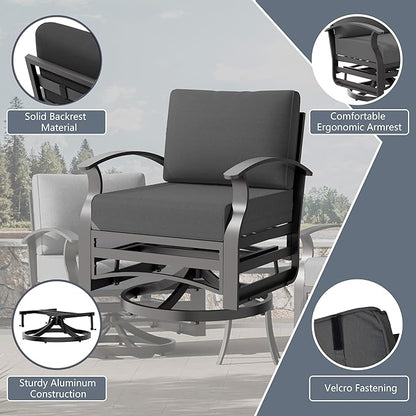 RTDTD Aluminum Outdoor Patio Furniture Set,7 Seats Patio Conversation Sets with Rectangular Coffee Table,Metal Patio Sectional Furniture Set with 2 Swivel Rocking Chairs,Black