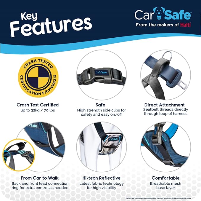 CarSafe Crash Tested Dog Safety Harness | Size L | Crash Tested to 32Kg/70lbs, Safely Secure Dog in the Car, Comfortable and Padded Design, for Toy, Small, Medium & Large Dogs