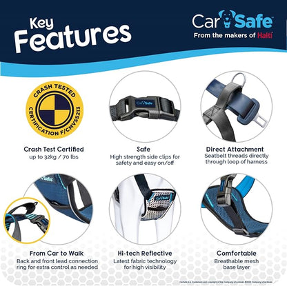 CarSafe Crash Tested Dog Safety Harness | Size L | Crash Tested to 32Kg/70lbs, Safely Secure Dog in the Car, Comfortable and Padded Design, for Toy, Small, Medium & Large Dogs