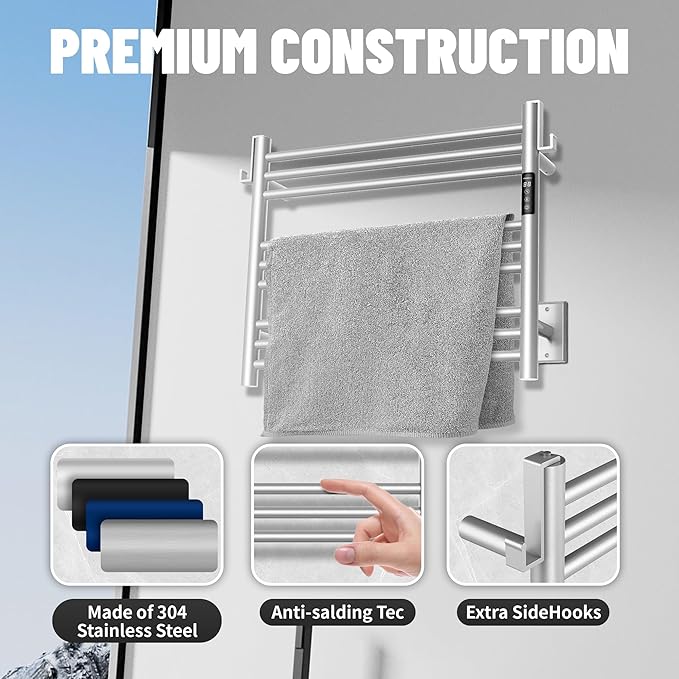 K&KALONZO Towel Warmer for Bathroom, Wall-Mounted 9-Bar Heated Towel Rack