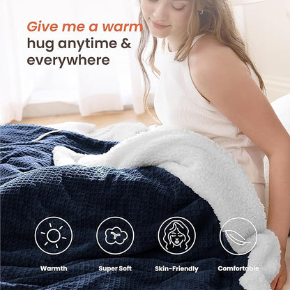 Heated Blanket Electric Blanket Full Waffle, 72x84 Inches Sherpa Fleece Fast