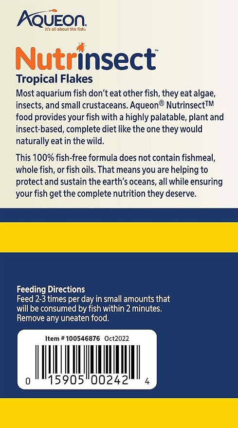 Aqueon Nutrinsect Fish-Free Fish Food, Tropical Flakes, 1.59 oz (Pack of 2)