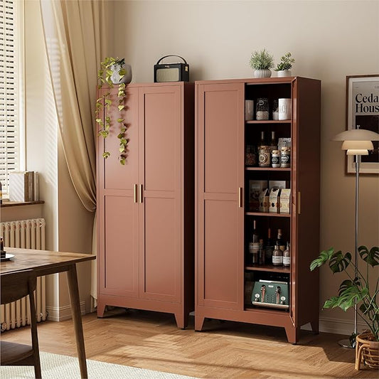 COFaR 71" Classic Pantry Cabinet in Brown, 5-Tier Storage