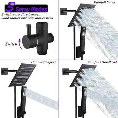 8"High Pressure Square Rain Shower Head and 2-in-1 Hand Shower.Equipped