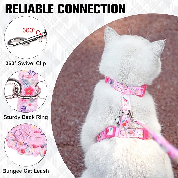 BEAUTYZOO Cat Harness and Leash Set Escape Proof for Walking, Kitten Soft Adjustable Vest Harnesses for Small Medium Large Cats, Easy Control Breathable Plaid Ribbon Nylon for Outdoor Indoor Use