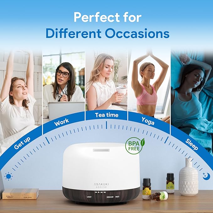 ASAKUKI Essential Oil Diffuser 500ml, Ultrasonic Aromatherapy Humidifier