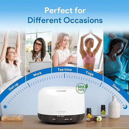 ASAKUKI Essential Oil Diffuser 500ml, Ultrasonic Aromatherapy Humidifier