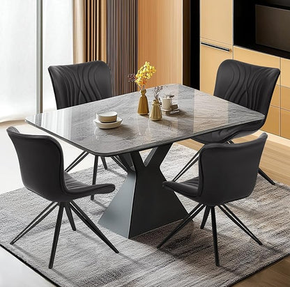 VATROS Dining Chairs Set of 4, 360° Swivel Upholstered Mid-Century Modern Kitchen Dining Room Chairs, Armless Faux Leather Accent Side Chair with Padded Back, Metal Leg, Black