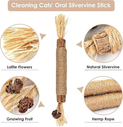 Bissap 10 PCS Silvervine Chew Sticks for Cats, Catnip Chew Sticks Cat Toys for Indoor Cat Kitten Teeth Grinding Interactive Feather Toys for Aggressive Chewers Dental Care