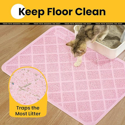 Conlun Cat Litter Mat Litter Trapping Mat, 35" x 23" Premium Durable PVC Grid Mesh with Scatter Control, Non-slip, Less Waste Cat Litter Box Mat, Pink