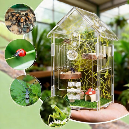 Hysagtek Jumping Spider Enclosure - Acrylic Arboreal Tarantula Enclosure Small Reptile Terrarium with Magnetic Door, Clear Jumping Spider Enclosure Accessories
