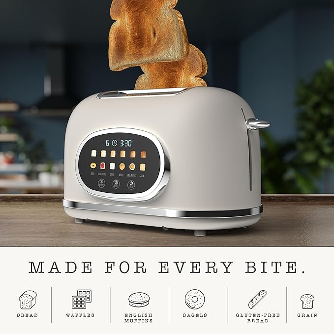 Rae Dunn Retro Digital Electric Toaster, 2 Slice Stainless Steel Toaster
