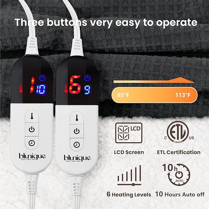 Heated Blanket Electric Blanket Queen Waffle, 84x90 Inches Dual Controllers